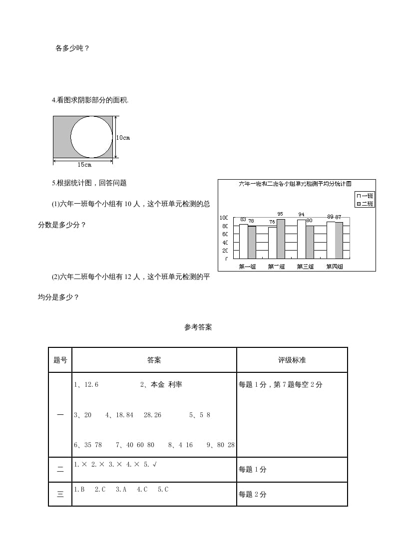 图片[3]-六年级数学上册期末练习(2)（北师大版）-启智优学网