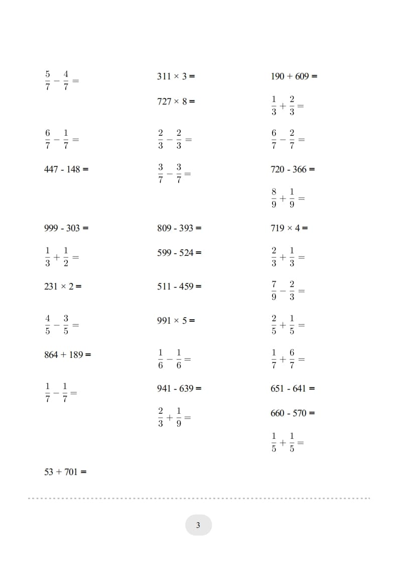 图片[3]-三年级数学上册口算题(【总复习】)1000题（人教版）-启智优学网