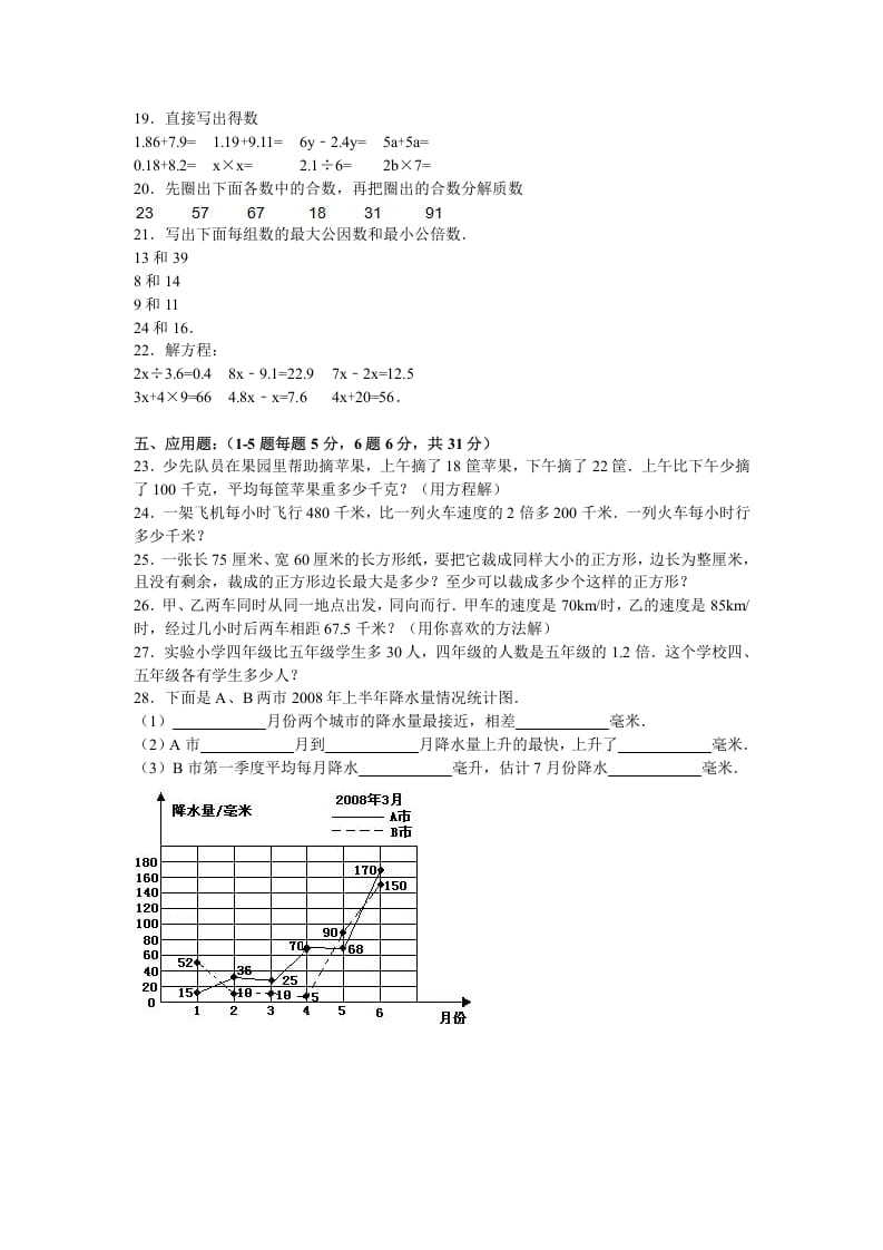 图片[2]-五年级数学下册苏教版下学期期中测试卷10-启智优学网