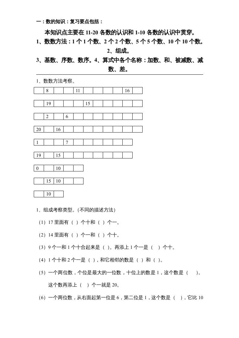 一年级数学上册专题训练—填空题（苏教版）-启智优学网