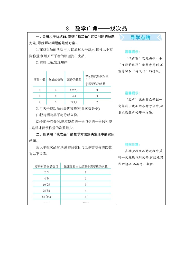 五年级数学下册8广角–找次品-启智优学网