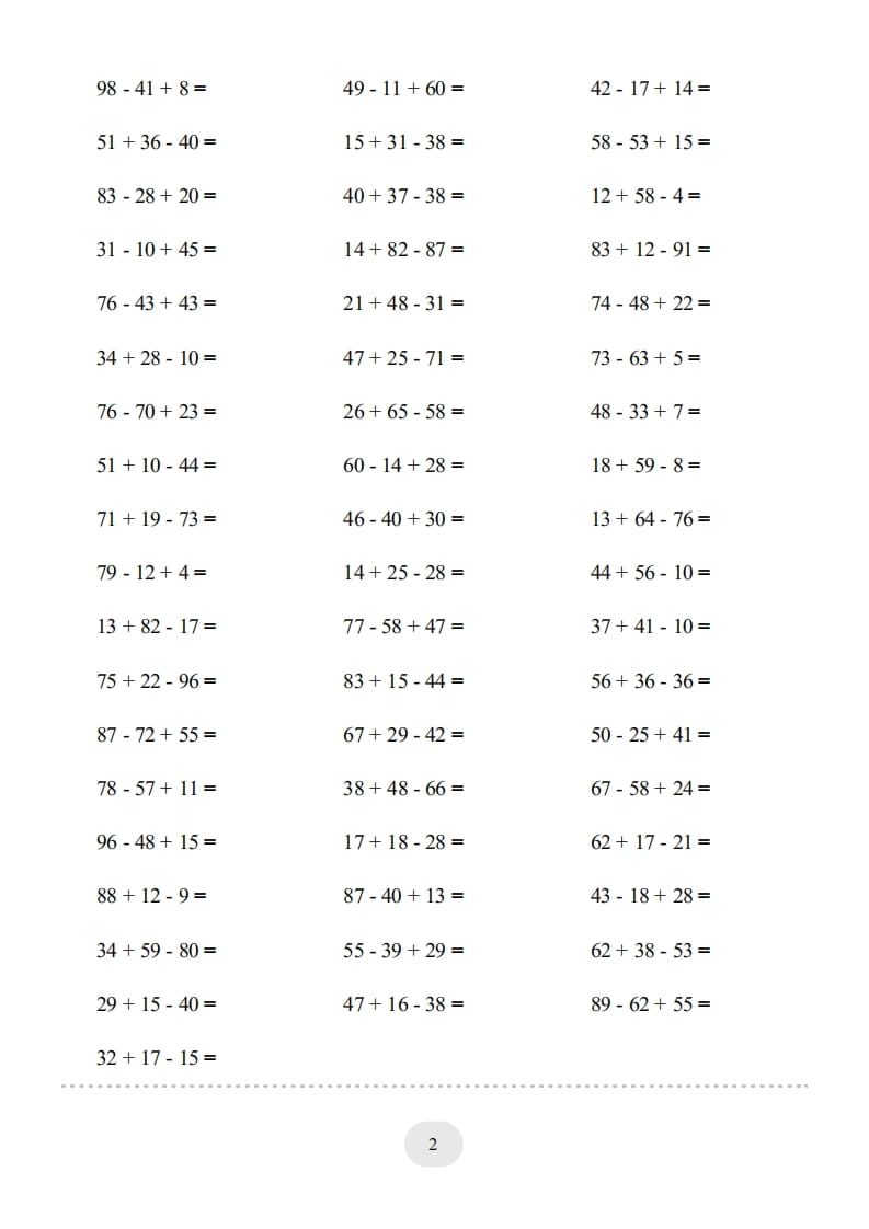 图片[2]-二年级数学上册口算题(加减混合)1000题（人教版）-启智优学网