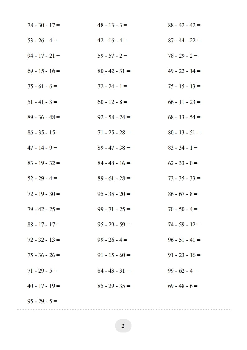 图片[2]-二年级数学上册口算题(连减)1000题（人教版）-启智优学网