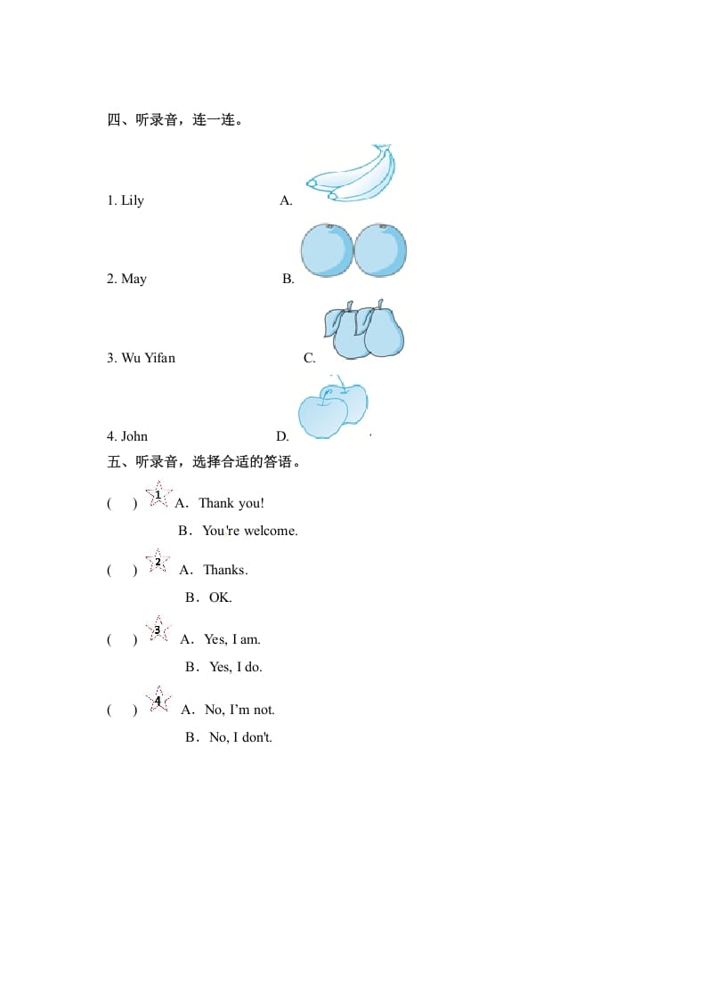 图片[2]-三年级英语下册Unit5DoyoulikepearsPartA同步听力训练人教PEP版-启智优学网