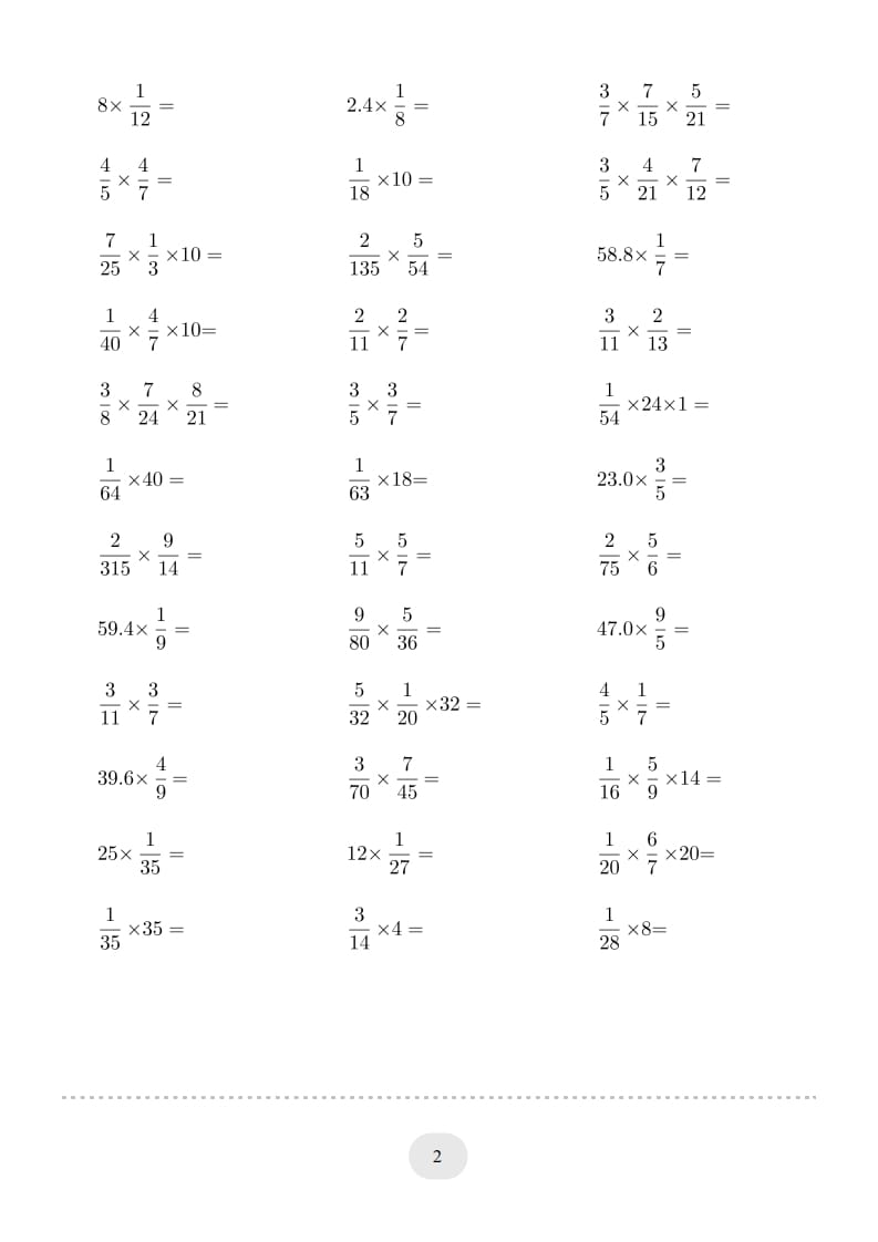 图片[2]-六年级数学上册▲口算题（分数乘法）连打版（人教版）-启智优学网