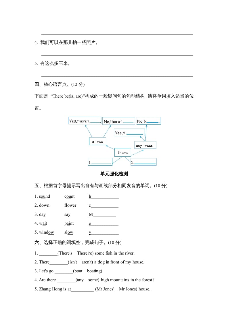 图片[2]-五年级英语上册Unit6单元知识梳理卷本（人教版PEP）-启智优学网