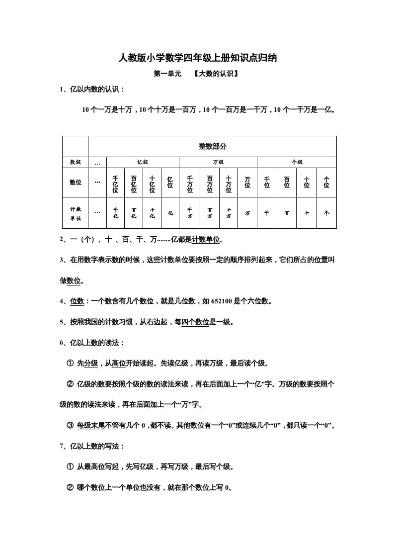 四年级数学上册知识点归纳总结（人教版）-启智优学网