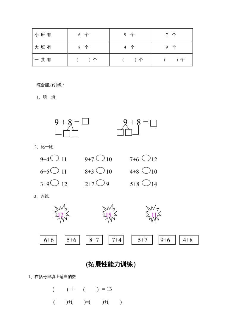 图片[2]-一年级数学上册第9单元检测卷（人教版）-启智优学网