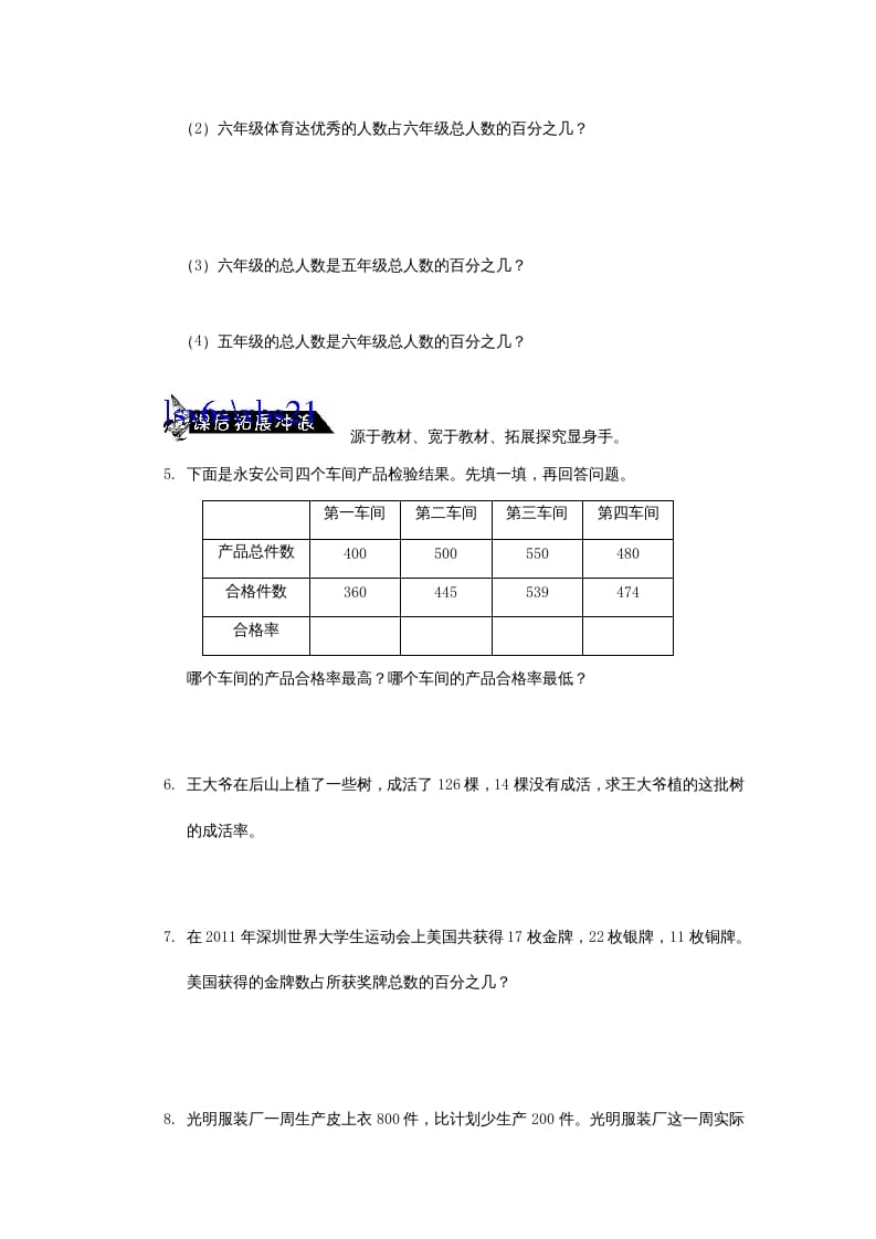 图片[2]-六年级数学上册求一个数是另一个数的百分之几的简单实际问题练习题(2)（苏教版）-启智优学网