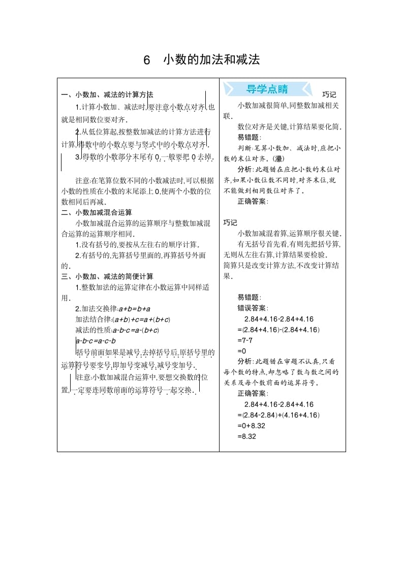 四年级数学下册6.小数的加法和减法-启智优学网