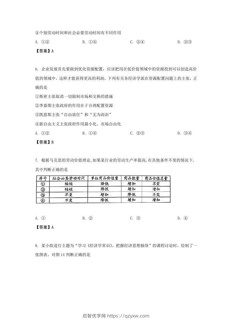 图片[3]-2019-2020年北京市房山区高二政治下学期期末试题及答案(Word版)-启智优学网