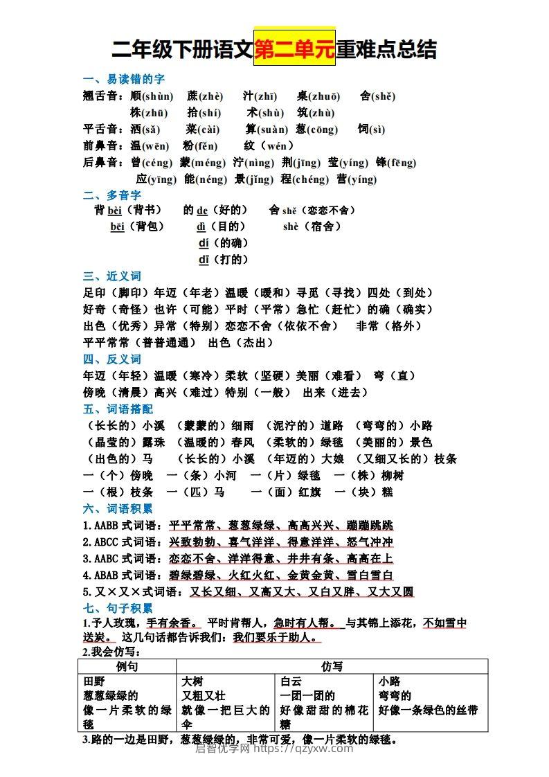 图片[2]-二下语文全册知识点-启智优学网