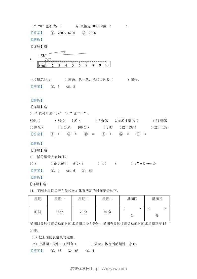 图片[3]-2020-2021学年江苏省徐州邳州市二年级下册数学期末试题及答案(Word版)-启智优学网