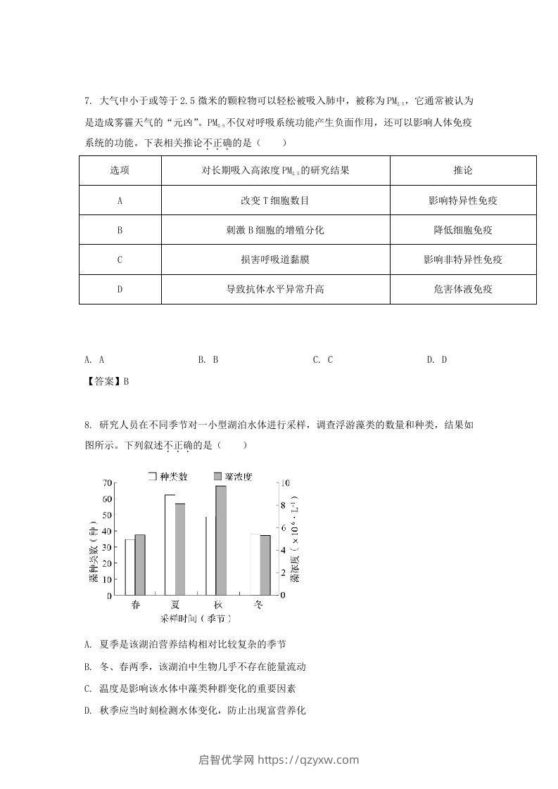 图片[3]-2019-2020年北京市通州区高二生物下学期期末试题及答案(Word版)-启智优学网