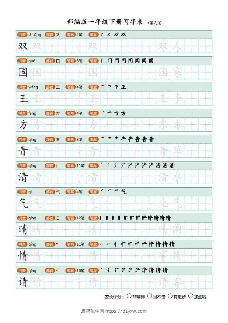 图片[2]-一年级语文下册写字表(笔顺)（20页）PDF（部编版）-启智优学网