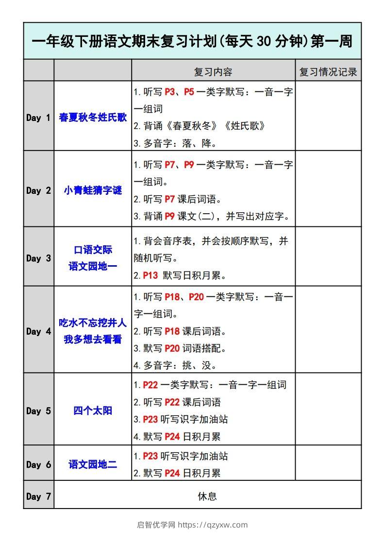 —年级下册语文期末复习计划-启智优学网