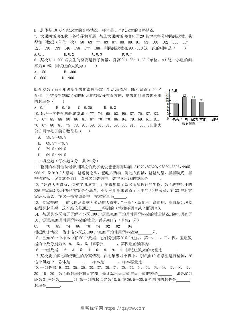 图片[2]-七年级下册数学第十章试卷及答案人教版(Word版)-启智优学网