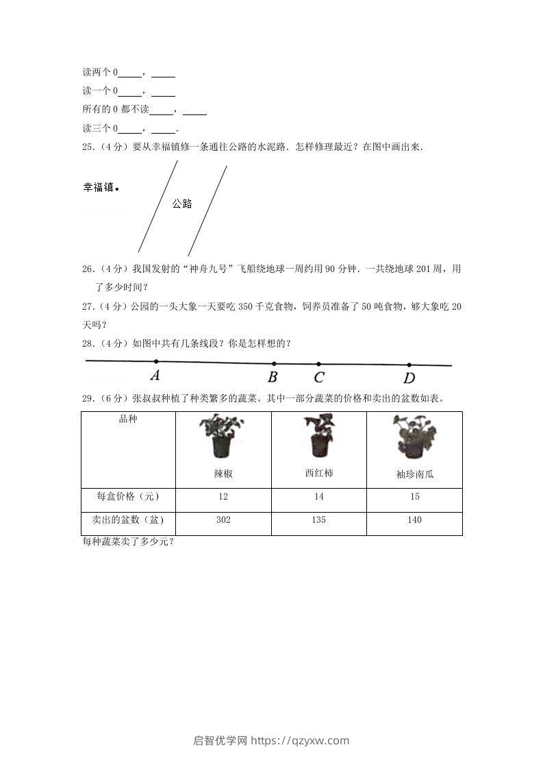 图片[3]-2020-2021学年山东省枣庄市山亭区四年级上学期期中数学真题及答案(Word版)-启智优学网