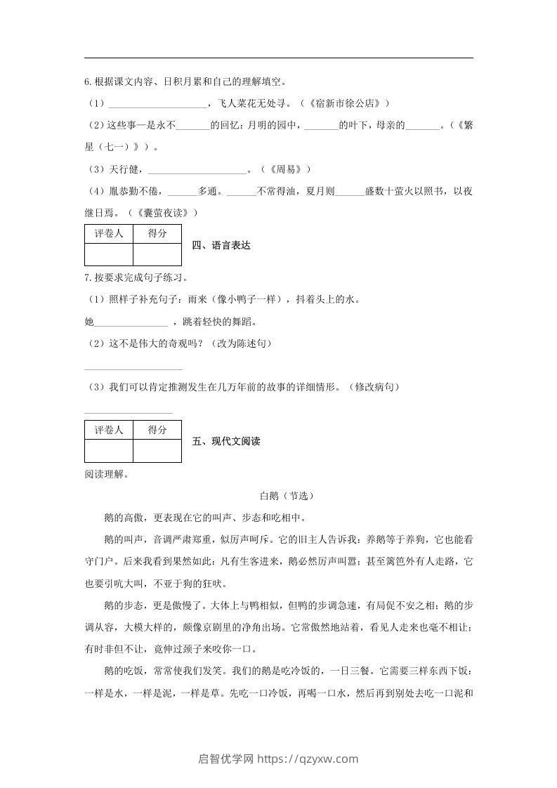 图片[2]-2019-2020学年江西省吉安市吉安县四年级下学期期末语文真题及答案(Word版)-启智优学网