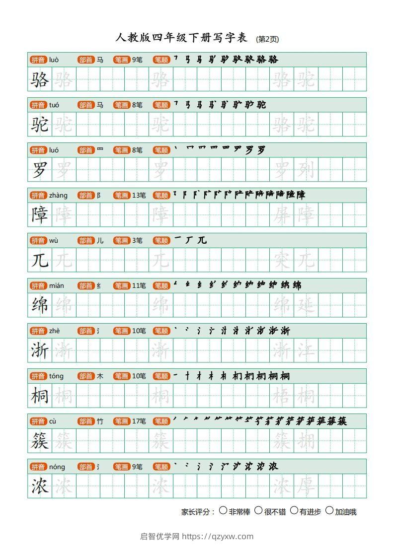 图片[2]-四年级语文下册写字表（20页）PDF（部编版）-启智优学网