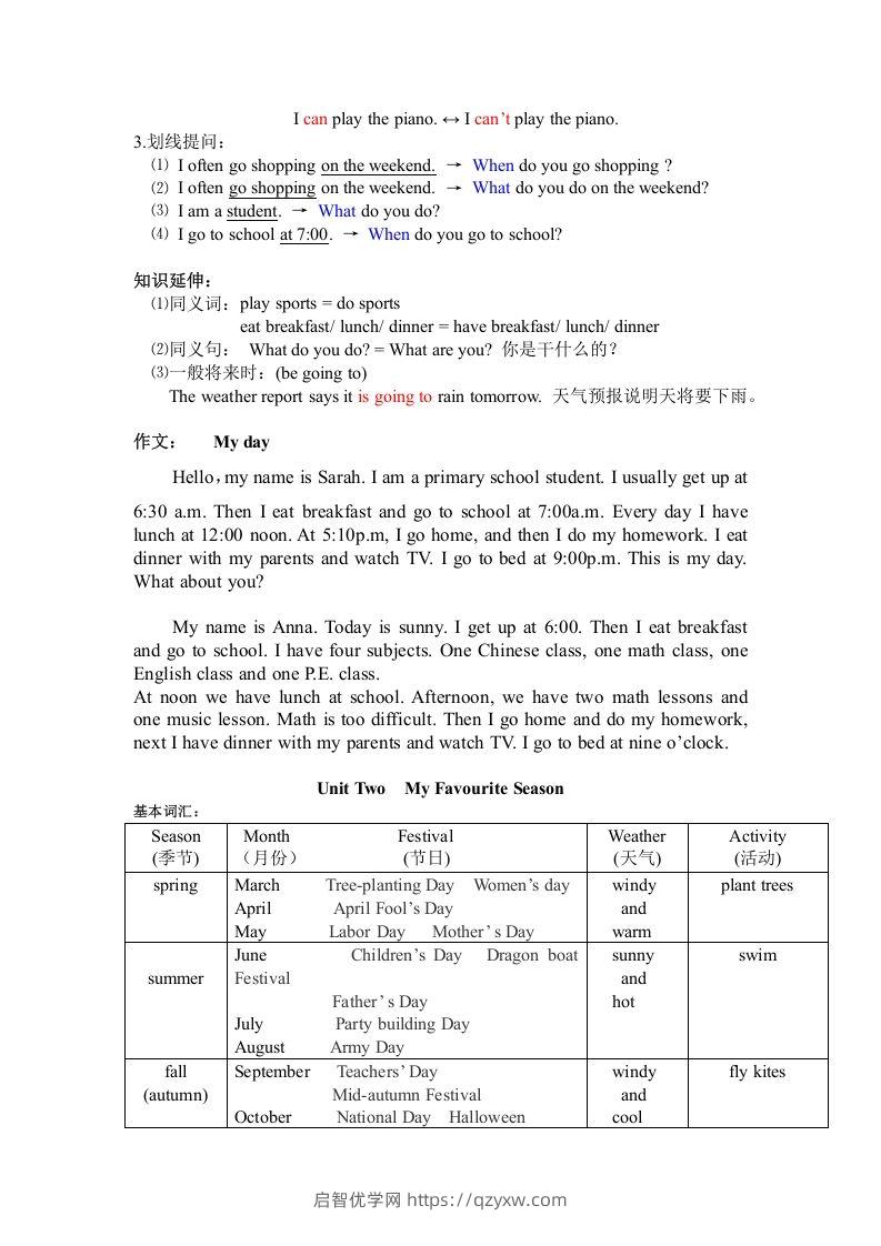 图片[2]-五年级英语下册知识点之重点句型（人教PEP版）-启智优学网