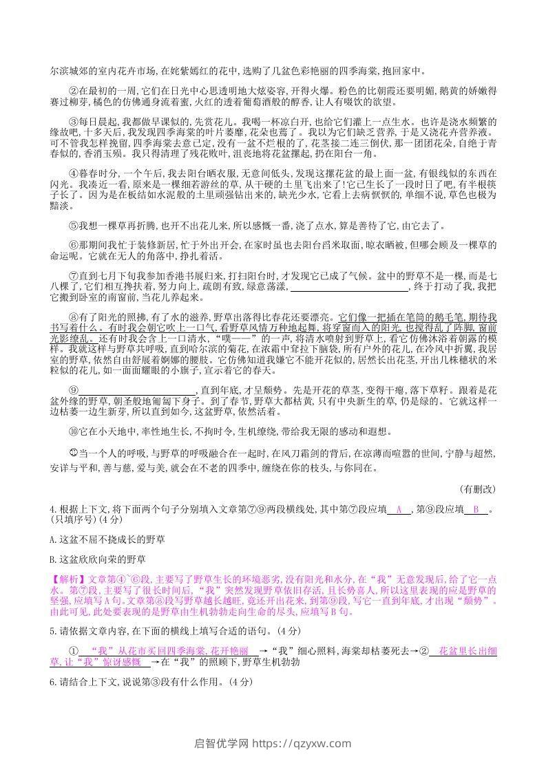 图片[3]-2020-2021学年部编版八年级语文上册第三单元检测试卷及答案(Word版)-启智优学网