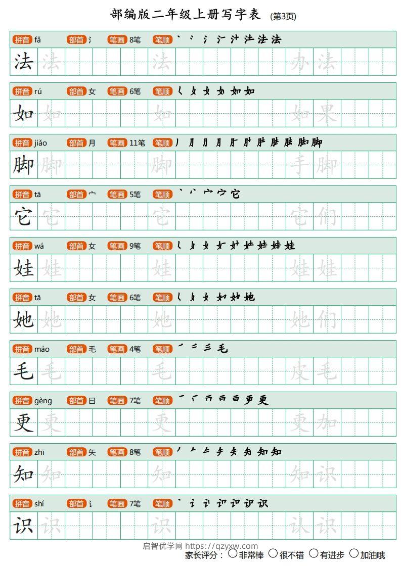 图片[3]-部编版二年级上册语文写字表《田字格字帖》-启智优学网