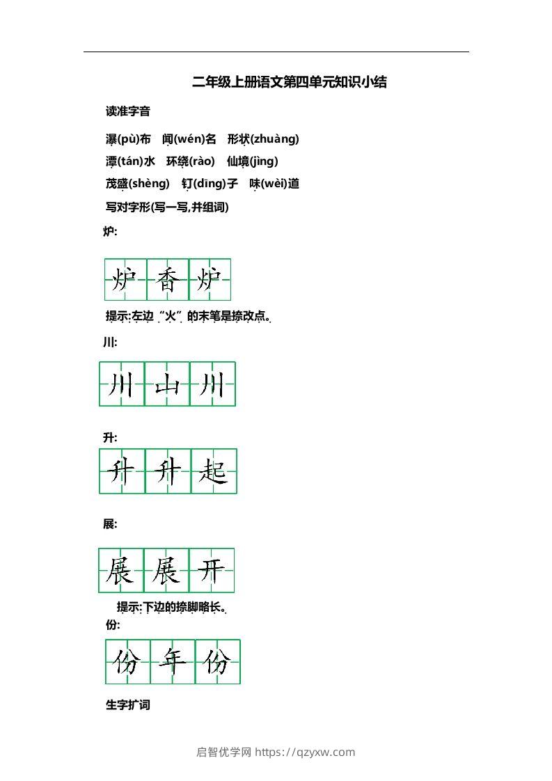 二上语文第四单元知识重点-启智优学网