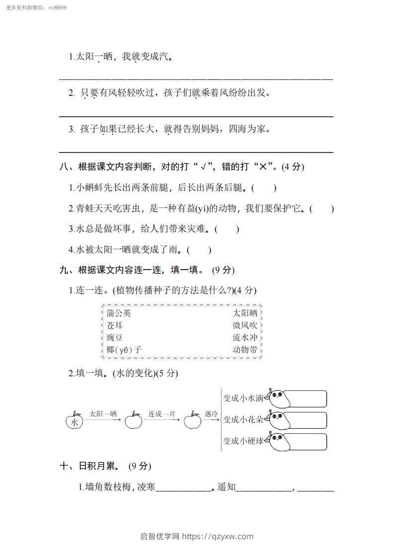 图片[3]-二上语文第一单元综合测试卷-启智优学网