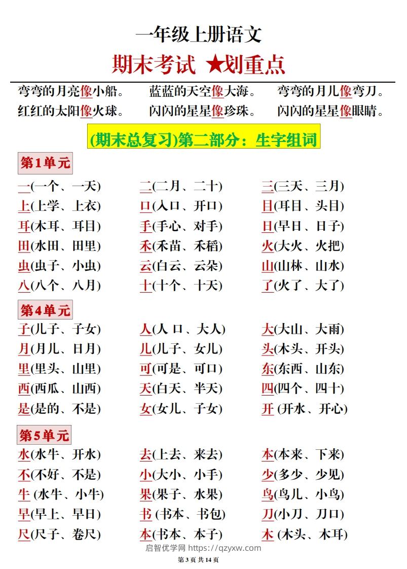 图片[3]-一年级上册语文期末考试划重点-启智优学网