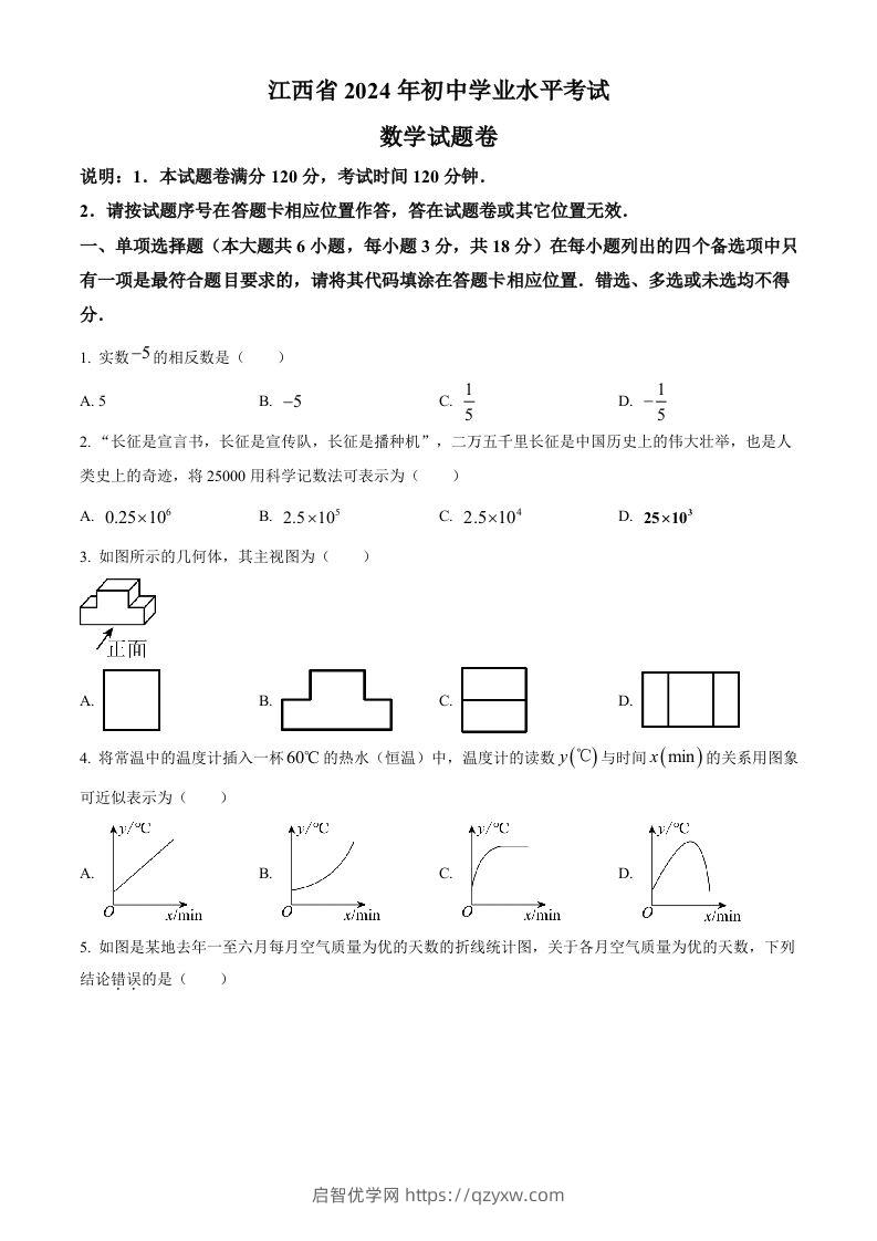 2024年江西省中考数学试题（空白卷）-启智优学网