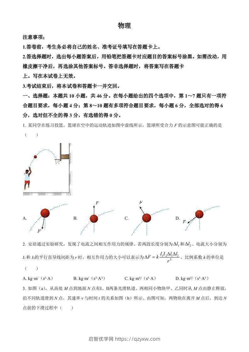 2023年高考物理试卷（辽宁）（空白卷）-启智优学网