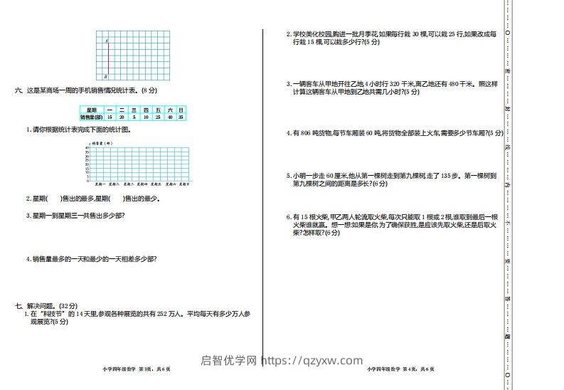 图片[2]-四上人教版数学【期末真题测试卷.1】-启智优学网