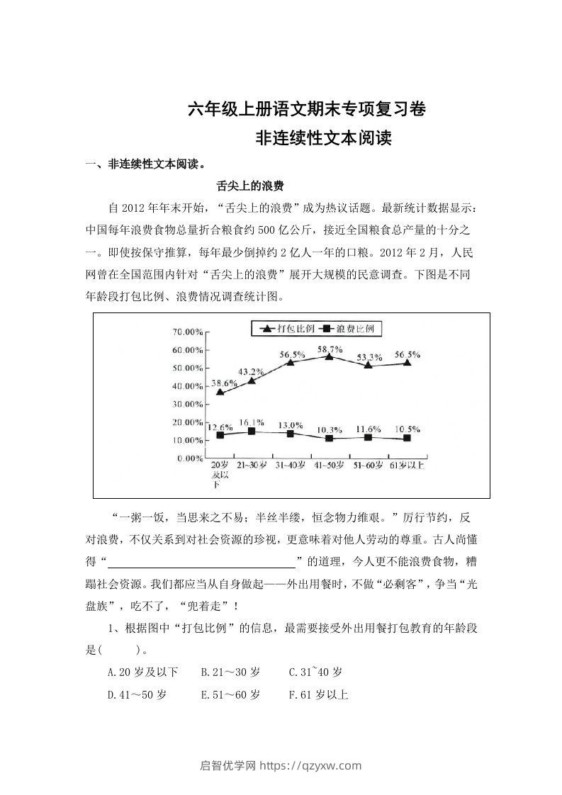 【期末专项知识点专题：非连续性文本阅读】六上语文-启智优学网