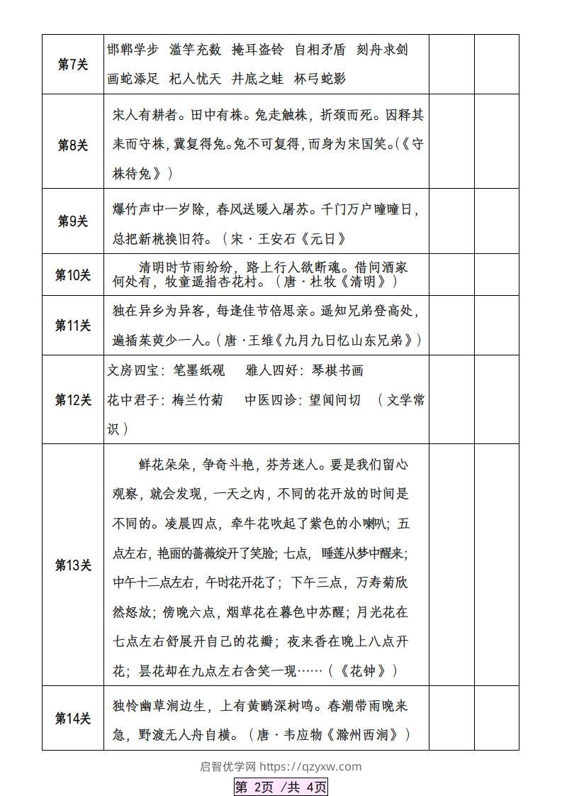 图片[2]-三下语文寒假预习：课本必背内容、古诗词及国学内容《背诵闯关表》-启智优学网