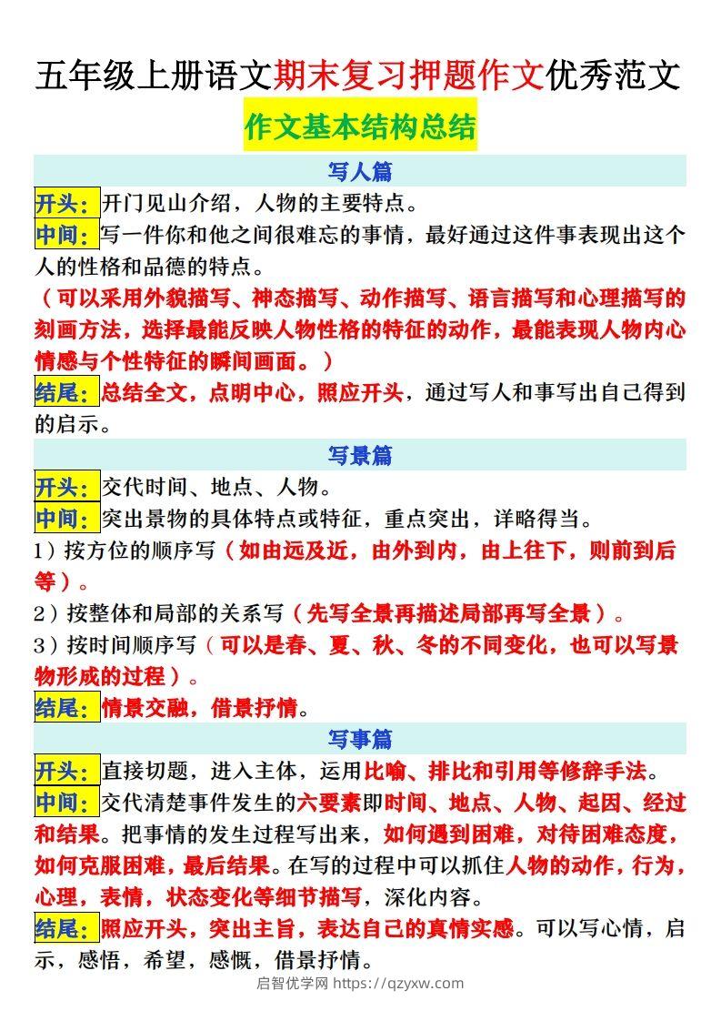 图片[2]-【期末复习押题作文优秀范文】五上语文-启智优学网