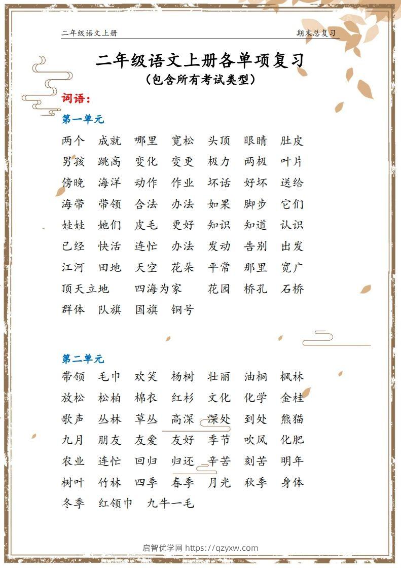 【总复习】二上语文(1)-启智优学网