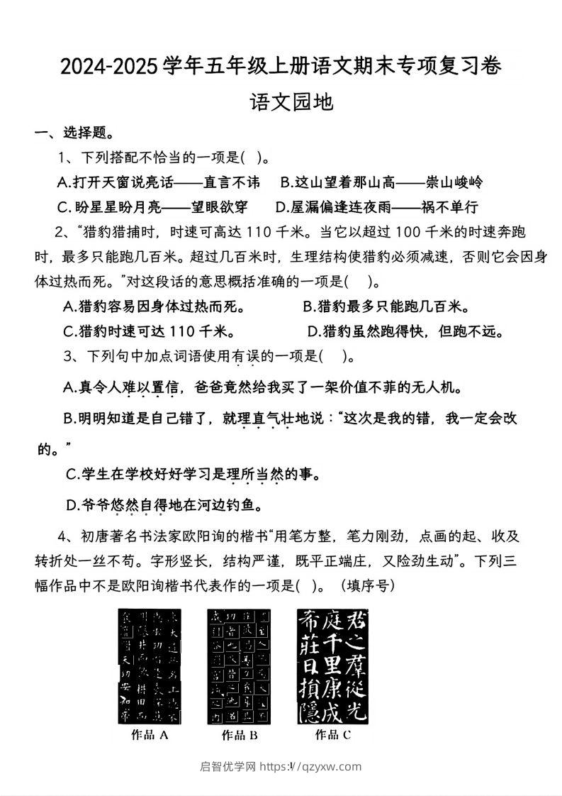 【期末专项复习卷-语文园地】五上语文-启智优学网